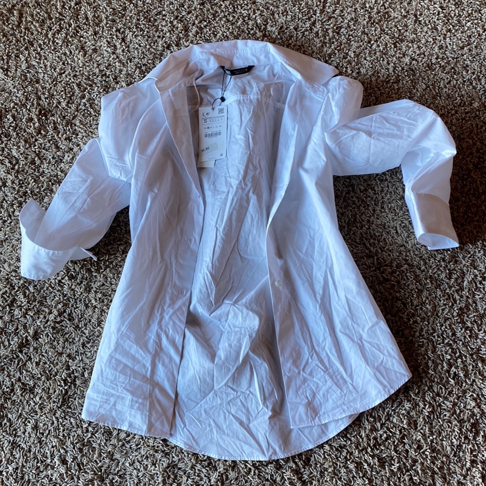 Zara white small slim fit button down shirt